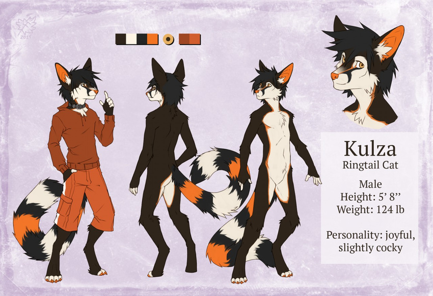 2015 anthro bassariscus biped clothed clothing diesel_wiesel english_text fur kulza looking_at_viewer male mammal markings model_sheet nude procyonid ring-tailed_cat simple_background smile solo standing striped_markings striped_tail stripes tail tail_markings text