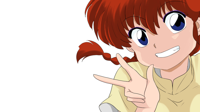 blue_eyes braid female portrait ranma-chan ranma_1/2 red_hair rule_63 saotome_ranma single_braid smile solo suika_(swimy0pe0u_u0s) v