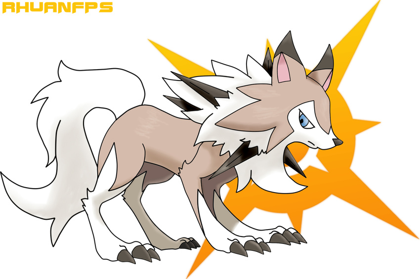 2016 alpha_channel ambiguous_gender blue_eyes canid canine claws english_text feral generation_7_pokemon hi_res lycanroc mammal midday_lycanroc nintendo pokemon pokemon_(species) rk simple_background solo text transparent_background