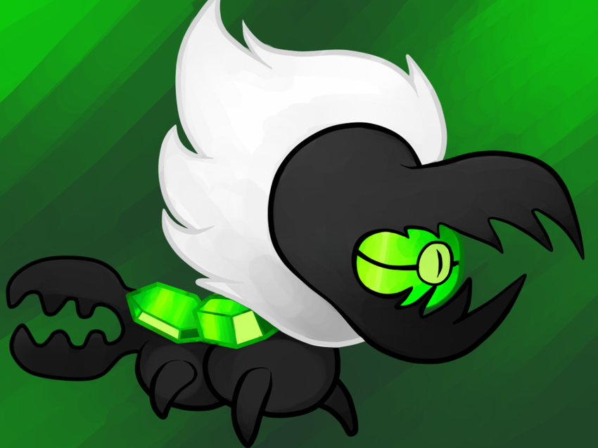 2015 4:3 alien ambiguous_gender arthropod cartoon_network centipeetle corrupted_gem feral fur gaiki gem gem_(species) humanoid insects nephrite_(gem_species) open_mouth pincers simple_background solo steven_universe teeth white_body white_fur