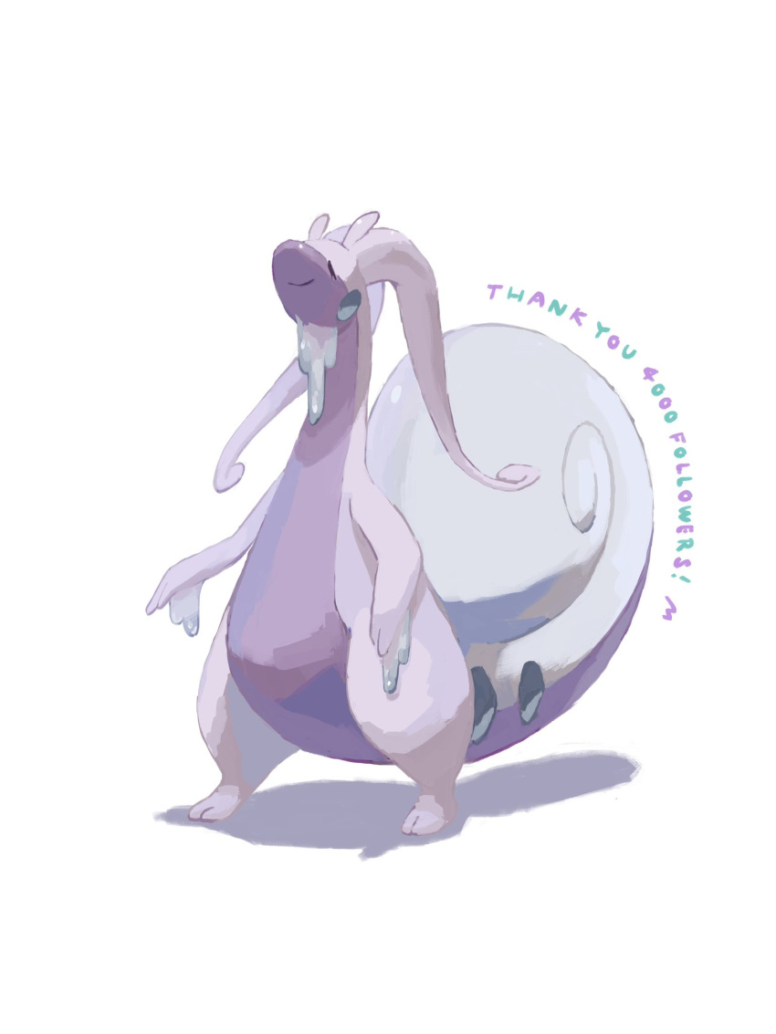 closed_eyes closed_mouth commentary_request highres hisuian_goodra milestone_celebration mokuzou_(moku_ssbu) no_humans pokemon pokemon_(creature) smile solo standing thank_you white_background