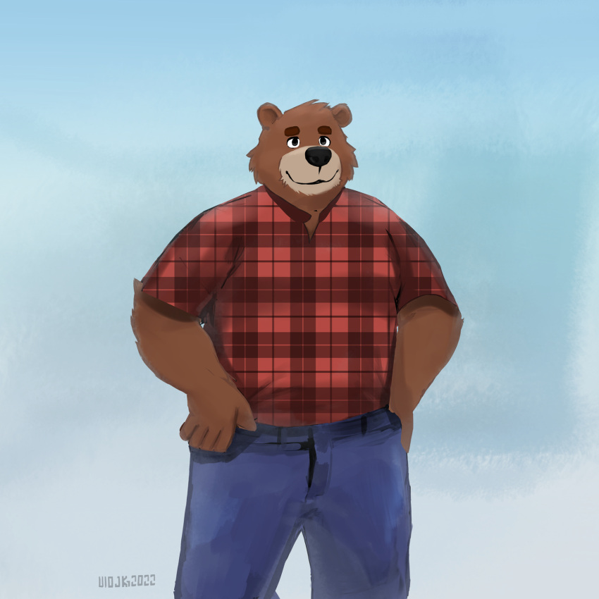 1:1 2022 anthro bear black_nose bottomwear brown_bear brown_body clothing dean_(password) digital_media_(artwork) hi_res humanoid_hands kemono male mammal overweight overweight_male pants password_(visual_novel) shirt solo topwear uiojk ursine