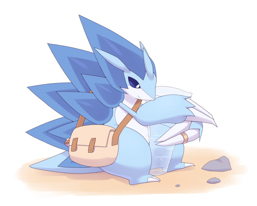 2021 5:4 alolan_form alolan_sandslash ambiguous_gender bag biped blue_body blue_eyes blue_quills claws countershade_face countershade_torso countershading digit_ring digital_media_(artwork) feral finger_claws finger_ring generation_7_pokemon hi_res hibari jewelry kajinchu looking_down nintendo nude pokemon pokemon_(species) pupils quills_(anatomy) regional_form_(pokemon) ring ring_(jewelry) rock sand shaded shadow simple_background simple_shading sitting solo toe_claws white_background white_body white_claws white_countershading white_pupils