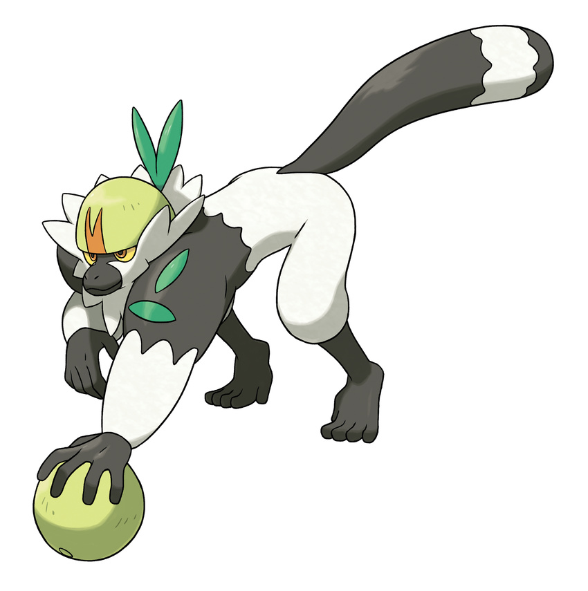 colored_sclera commentary english_commentary full_body highres lemur no_humans official_art orange_eyes passimian pokemon pokemon_(creature) solo transparent_background yellow_sclera