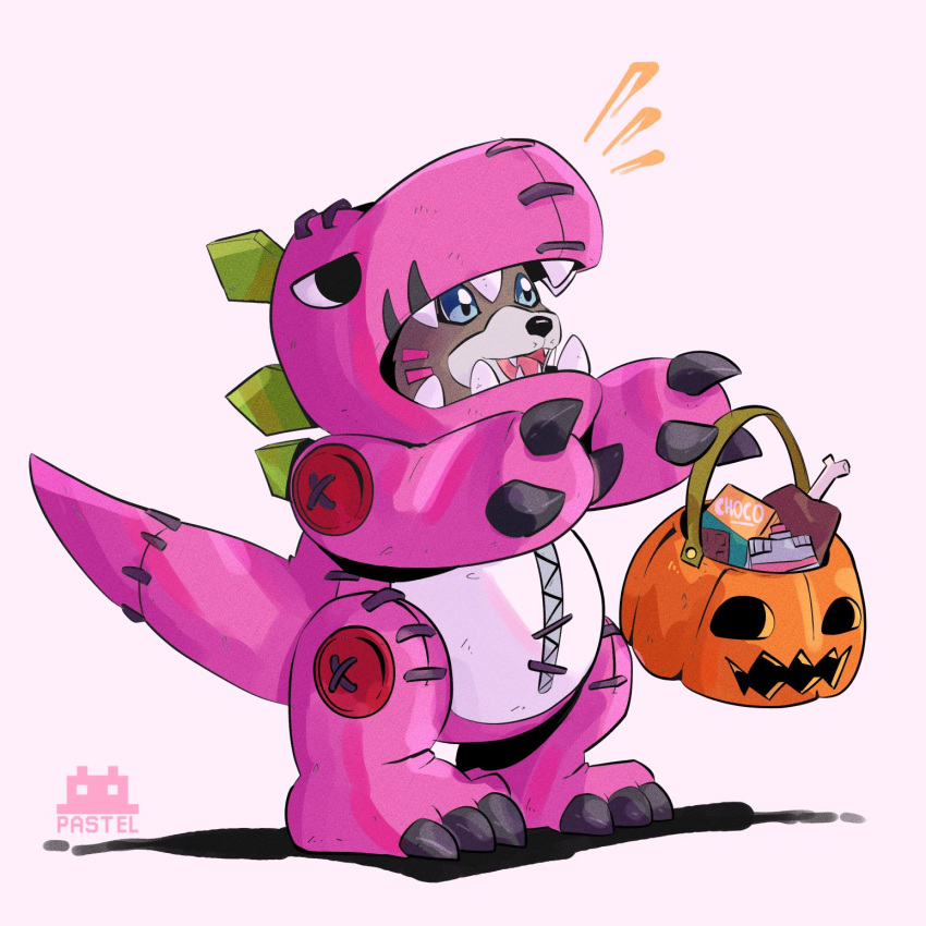 1:1 anthro bandai_namco bear bearmon candy clothing costume dessert digimon digimon_(species) extyrannomon food halloween halloween_costume hi_res holidays male mammal pastelmon_art pink_clothing solo trick_or_treat