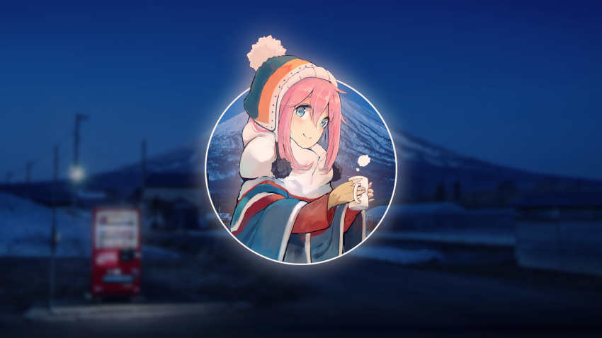 blush kagamihara_nadeshiko long_hair pink_hair scarf yuru_camp