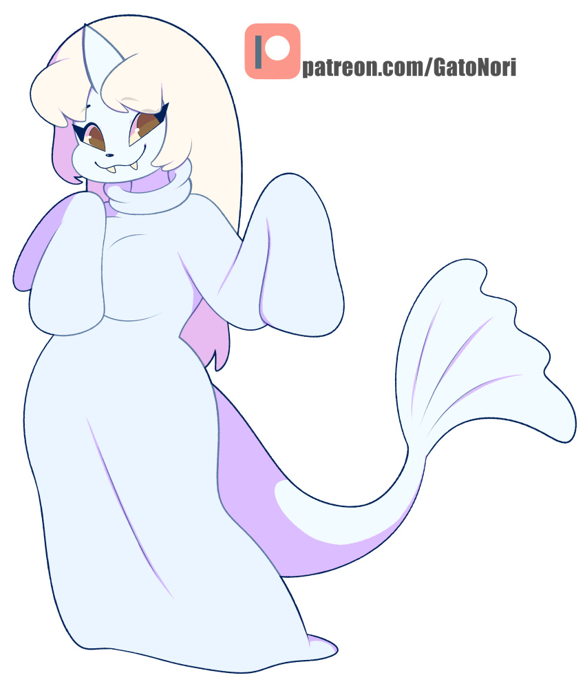 absurd_res anthro anthrofied biped clothing dewgong fangs female generation_1_pokemon hair hi_res light_body light_skin long_hair nintendo norithecat pale_skin patreon patreon_logo pokemon pokemon_(species) solo standing teeth text url white_body white_clothing white_hair white_skin wide_hips