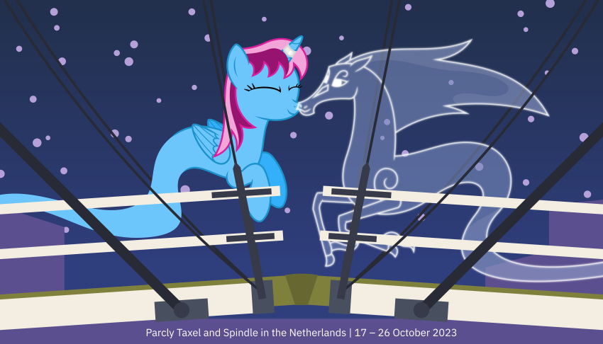 2023 7:4 absurd_res alicorn blue_body boop bridge closed_eyes duo english_text equid equine female feral floating genie ghost glowing glowing_body glowing_eyes hair hasbro hi_res horn horse magere_brug mammal multicolored_hair my_little_pony mythological_creature mythological_equine mythology netherlands nose_boop outside parcly_taxel parclytaxel pink_hair real_world sky smile spindle_(mlp) spirit star starry_sky text translucent translucent_body translucent_hair two_tone_hair windigo_(mlp) wings