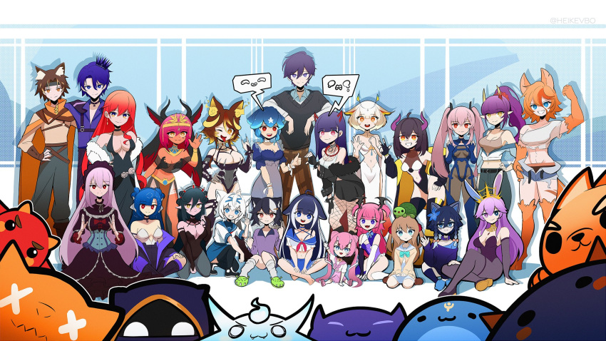 3boys 6+girls ahoge akuma_nihmune akuma_nihmune_(2nd_costume) animal_ears antennae arthropod_girl bao_(vtuber) bao_(vtuber)_(6th_costume) black_hair blue_eyes blue_hair body_markings braid breasts bridal_gauntlets brown_hair buffpup_(vtuber) camila_(vtuber) character_request chibidoki_(vtuber) choker cottontail_(vtuber) crossed_legs dark-skinned_female dark_skin demon_girl demon_horns denim denim_shorts dog_ears dog_girl doll_joints dragon_girl dragon_horns dress elly_(vtuber) facial_mark filian_(vtuber) fingerless_gloves fishnets gloves grey_hair hair_between_eyes hand_on_own_hip heart_hands_failure heikevbo highres horns indie_virtual_youtuber joints jowol large_breasts layna_lazar leotard long_hair looking_at_viewer medium_breasts medium_hair midriff moth_girl multiple_boys multiple_girls navel neuro-sama one_eye_closed oni oni_horns onigiri_(vtuber) open_mouth orange_eyes orange_fur orange_hair orca_girl pantyhose pink_hair pointy_ears ponytail purple_hair rabbit_ears rabbit_girl rainhoe red_eyes red_hair sanagi_yuzu saruei_(vtuber) short_hair shorts shoto_(vtuber) shylily shylily_(1st_costume) sinder_(vtuber) sinder_(vtuber)_(2nd_costume) sitting skirt smile snuffy_(vtuber) snuffy_(vtuber)_(avatar_of_death) standing teeth thighhighs thumbs_up tongue tongue_out trickywi twin_braids twintails underwear v vchiban vedal987 vienna_(vtuber) vienna_(vtuber)_(3rd_costume) virtual_youtuber waving white_hair wolf_ears wolf_girl yellow_eyes