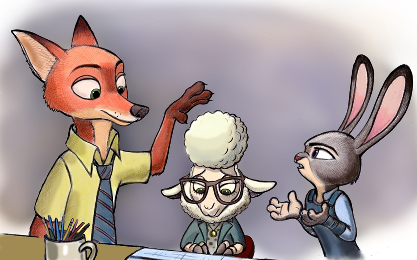 2016 absurd_res anthro bovid canid canine caprine dawn_bellwether disney domestic_sheep female fox group hi_res judy_hopps lagomorph leporid male mammal nick_wilde rabbit red_fox sheep true_fox zdrer456 zootopia