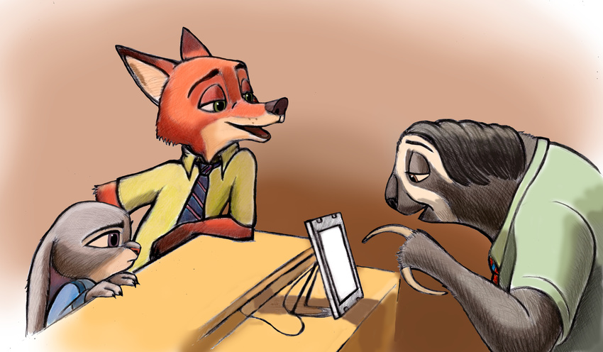 2016 absurd_res anthro canid canine disney female flash_slothmore fox group hi_res judy_hopps lagomorph leporid male mammal nick_wilde pilosan rabbit red_fox sloth three-toed_sloth true_fox xenarthran zdrer456 zootopia