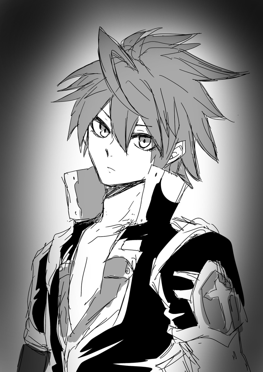 1boy blazblue blazblue:_bloodedge_experience blazblue:_central_fiction greyscale highres male_focus monochrome naoto_kurogane