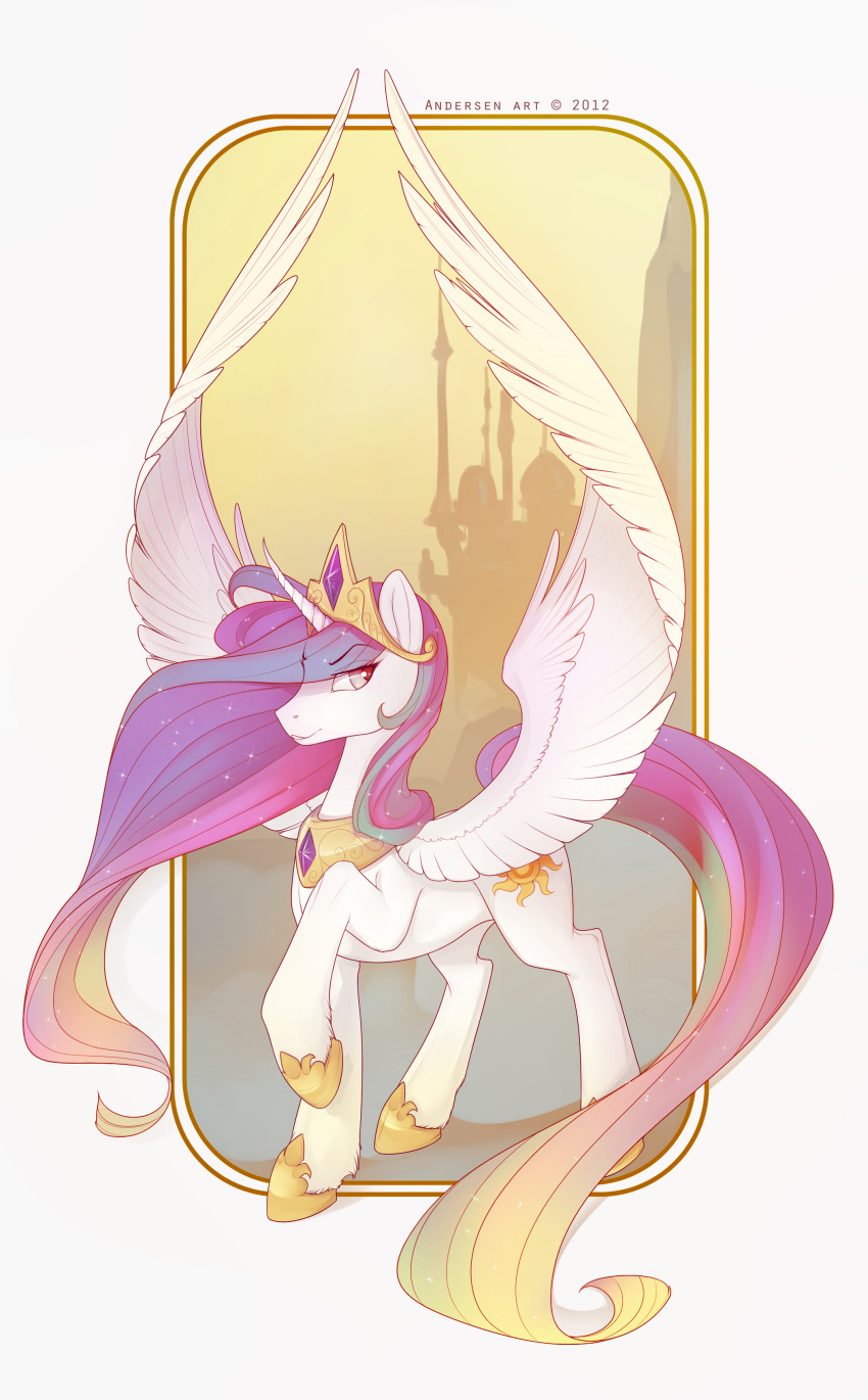 absurd_res alicorn antiander equid equine feathered_wings feathers female feral friendship_is_magic hasbro hi_res horn mammal my_little_pony mythological_creature mythological_equine mythology princess princess_celestia_(mlp) quadruped royalty solo tail white_body white_feathers wings