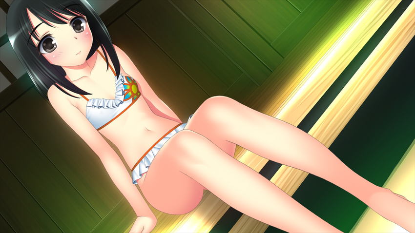 aina aina_(character) barefoot bikini black_hair blush game_cg swimsuit takahashi_record