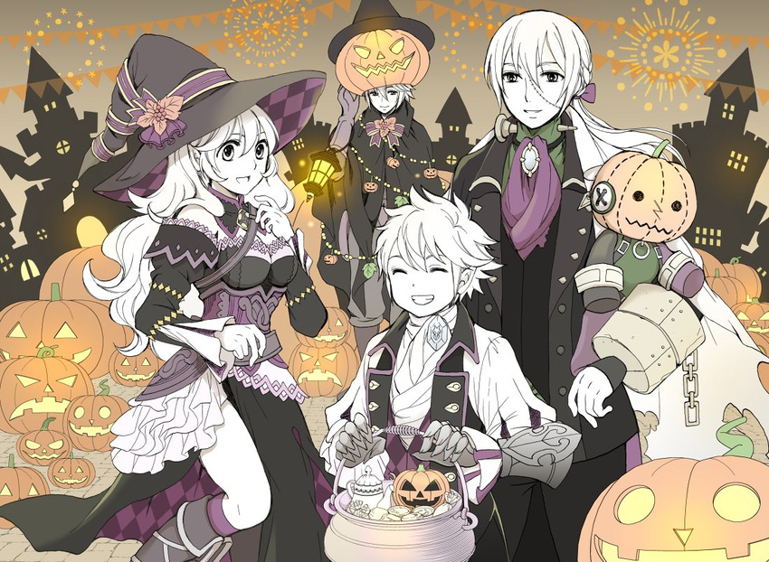 3boys alicest0113 aristocratic_clothes bad_id bad_twitter_id corrin_(female)_(fire_emblem) corrin_(female)_(halloween)_(fire_emblem) corrin_(fire_emblem) cup dwyer_(fire_emblem) father_and_son female fingerless_gloves fire_emblem fire_emblem_fates fire_emblem_heroes gloves hat jack-o'-lantern jakob_(fire_emblem) jakob_(halloween)_(fire_emblem) kana_(fire_emblem) kana_(male)_(fire_emblem) long_hair looking_at_viewer mother_and_son multiple_boys ponytail smile teacup teapot white_hair witch_hat