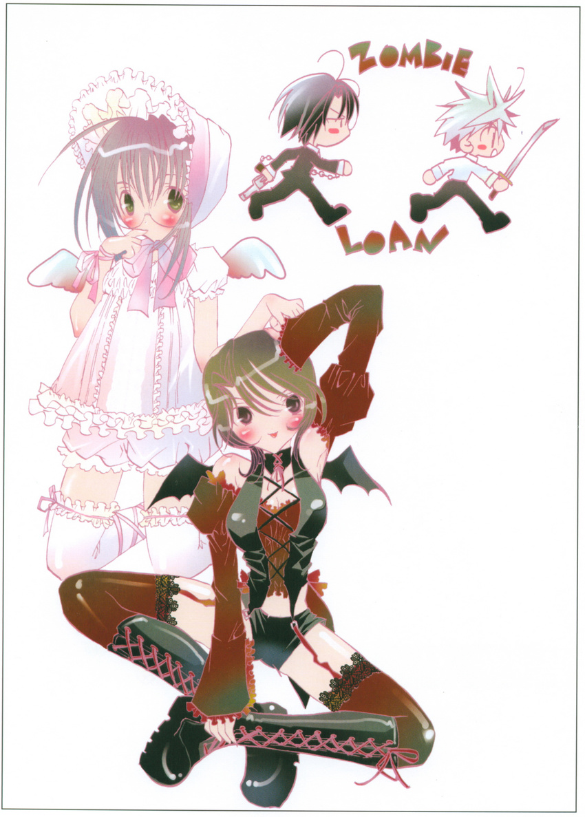 akatsuki_chika kita_michiru peach-pit tachibana_shito thigh-highs yoimachi_koyomi zombie_loan