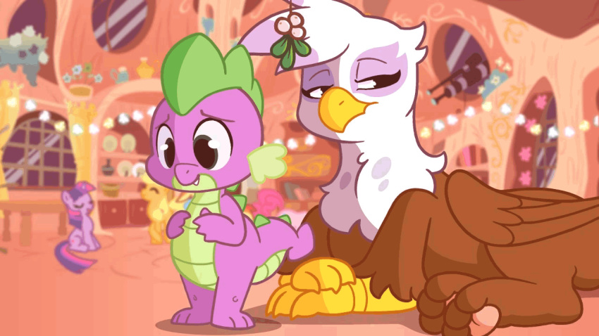 16:9 2013 2d_animation animated applejack_(mlp) avian beak black_eyes blonde_hair blue_body blue_fur blush brown_body brown_fur closed_eyes clothing cowboy_hat cutie_mark detailed_background digital_media_(artwork) dragon duo_focus earth_pony equid equine feathered_wings feathers female feral frame_by_frame friendship_is_magic fur gilda_(mlp) grey_eyes group gryphon hair half-closed_eyes hasbro hat headgear headwear horn horse kissing kissing_bough lying male mammal mistletoe multicolored_hair my_little_pony mythological_avian mythological_creature mythological_equine mythological_scalie mythology narrowed_eyes on_front orange_body orange_fur pawpads pegasus pink_body pink_fur pink_pawpads pinkie_pie_(mlp) plant pony purple_body purple_fur purple_hair rainbow_dash_(mlp) scalie short_playtime spike_(mlp) standing tail tiarawhy toony twilight_sparkle_(mlp) two_tone_hair unicorn white_body white_fur widescreen wings zonkpunch