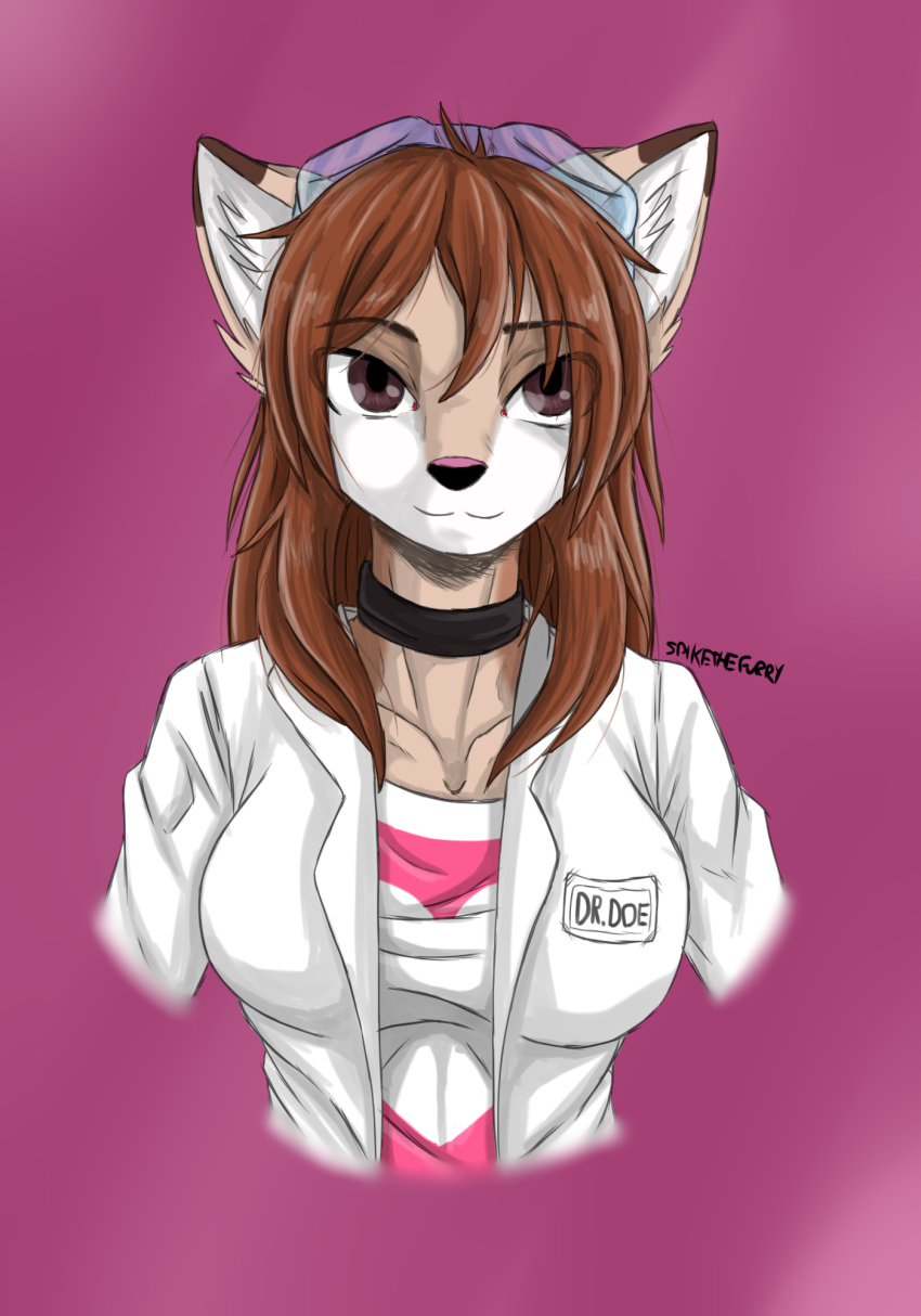 anthro black_nose brown_eyes brown_hair clothed clothing collar deer doe_(alfa995) eyewear female glasses hair hi_res long_hair mammal solo spike_the_furry