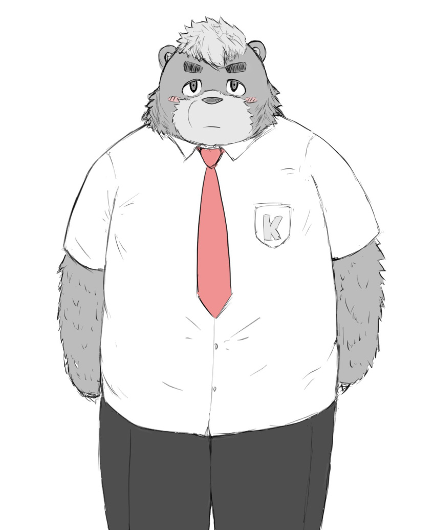 2020 anthro bear blush bottomwear clothing hi_res kemono male mammal necktie overweight overweight_anthro overweight_male pants sakisukem shirt simple_background solo topwear white_background