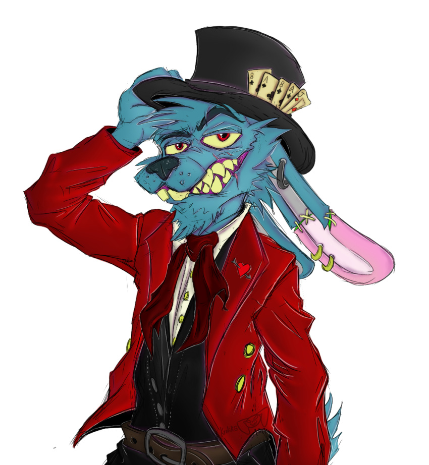 2020 alpha_channel anthro blue_body blue_fur buckteeth clothed clothing damaged ear_piercing facial_hair fangs front_view fur grin hare hat headgear headwear hi_res hodgepodge_(krolik) krolik lagomorph leporid long_ears looking_at_viewer male mammal march_hare multicolored_body multicolored_fur piercing pink_body pose rabbit red_eyes scar sharp_teeth simple_background smile smirk solo standing surgical_suture teeth topwear transparent_background undead yellow_sclera zombie