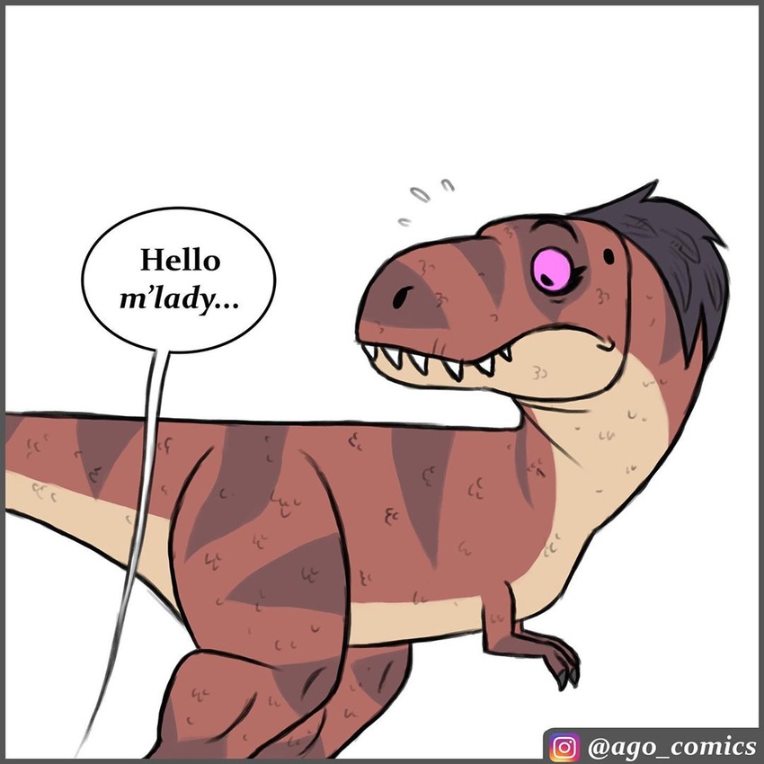 1:1 ambiguous_gender dialogue dinosaur english_text extinct feral greeting pet_foolery prehistoric_species reptile roxy_the_t-rex scalie sharp_teeth solo speech_bubble teeth text theropod tyrannosaurid tyrannosauroid tyrannosaurus tyrannosaurus_rex