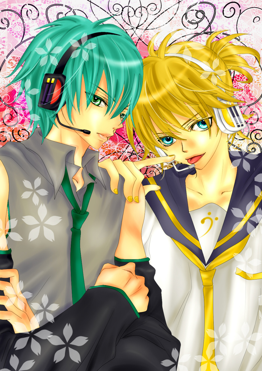 2boys hatsune_mikuo highres kagamine_len male male_focus milenkuo multiple_boys vocaloid