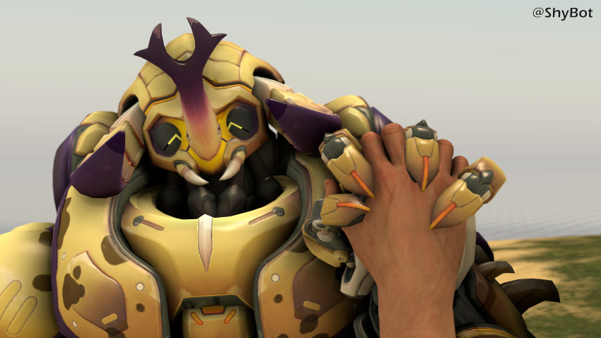 16:9 2019 3d_(artwork) 4k absurd_res blizzard_entertainment digital_media_(artwork) duo female fingers hand_holding hi_res horn looking_at_viewer machine male male/female not_furry omnic orisa_(overwatch) overwatch robot shybot smile source_filmmaker_(artwork) taur widescreen