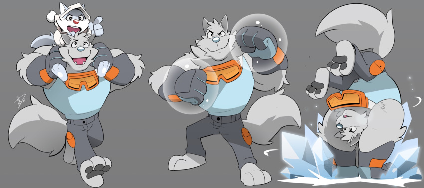 2021 anthro arctic_fox bottomwear breeze_in_the_clouds canid canine canis clothed clothing duo fox frost_(breeze_in_the_clouds) gloves handwear hi_res hikazedragon hoodie humanoid_hands ice magic male mammal multiple_poses pants pose shirt simple_background snow_(breeze_in_the_clouds) topwear true_fox wolf