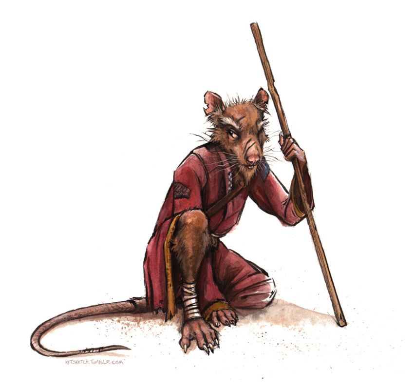 anthro bandage brown_body brown_fur clothed clothing fur hi_res holding_object kenket looking_aside male mammal master_splinter mature_male murid murine notched_ear old painting_(artwork) rat rodent scar simple_background sitting solo staff teenage_mutant_ninja_turtles teenage_mutant_ninja_turtles_(1987) traditional_media_(artwork) weapon white_background