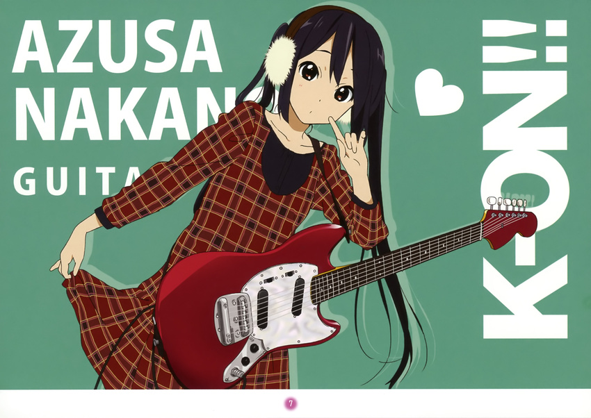 absurdres casual comiket_79 earmuffs female guitar highres horiguchi_yukiko instrument k-on! long_hair nakano_azusa official_art scan solo