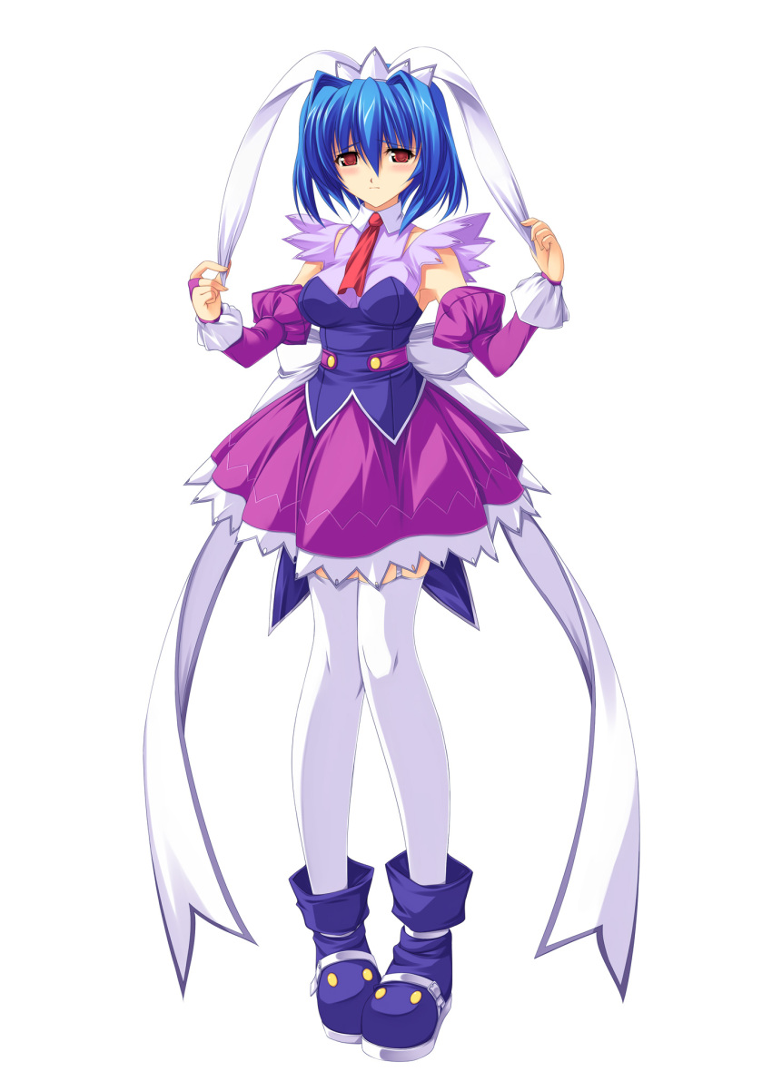 blue_hair female full_body highres kinoshita_ichi magical_girl mizuiro shindou_mutsuki simple_background solo standing thighhighs white_background zettai_ryouiki