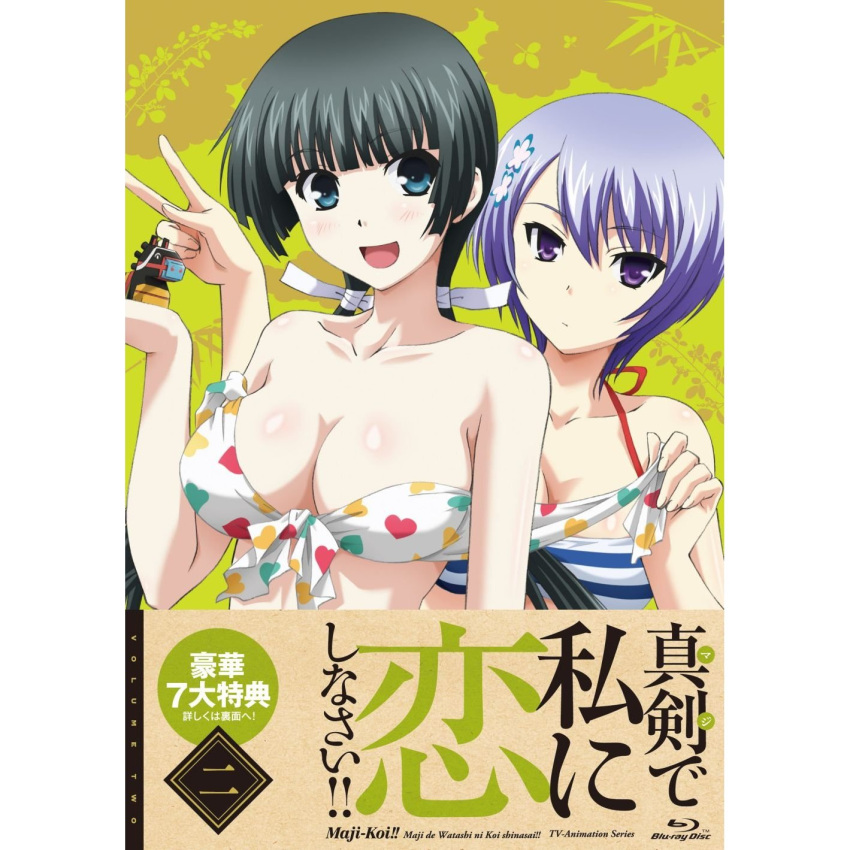 bikini blue_hair cover highres maji_de_watashi_ni_koi_shinasai! mayuzumi_yukie shiina_miyako short_hair swimsuit