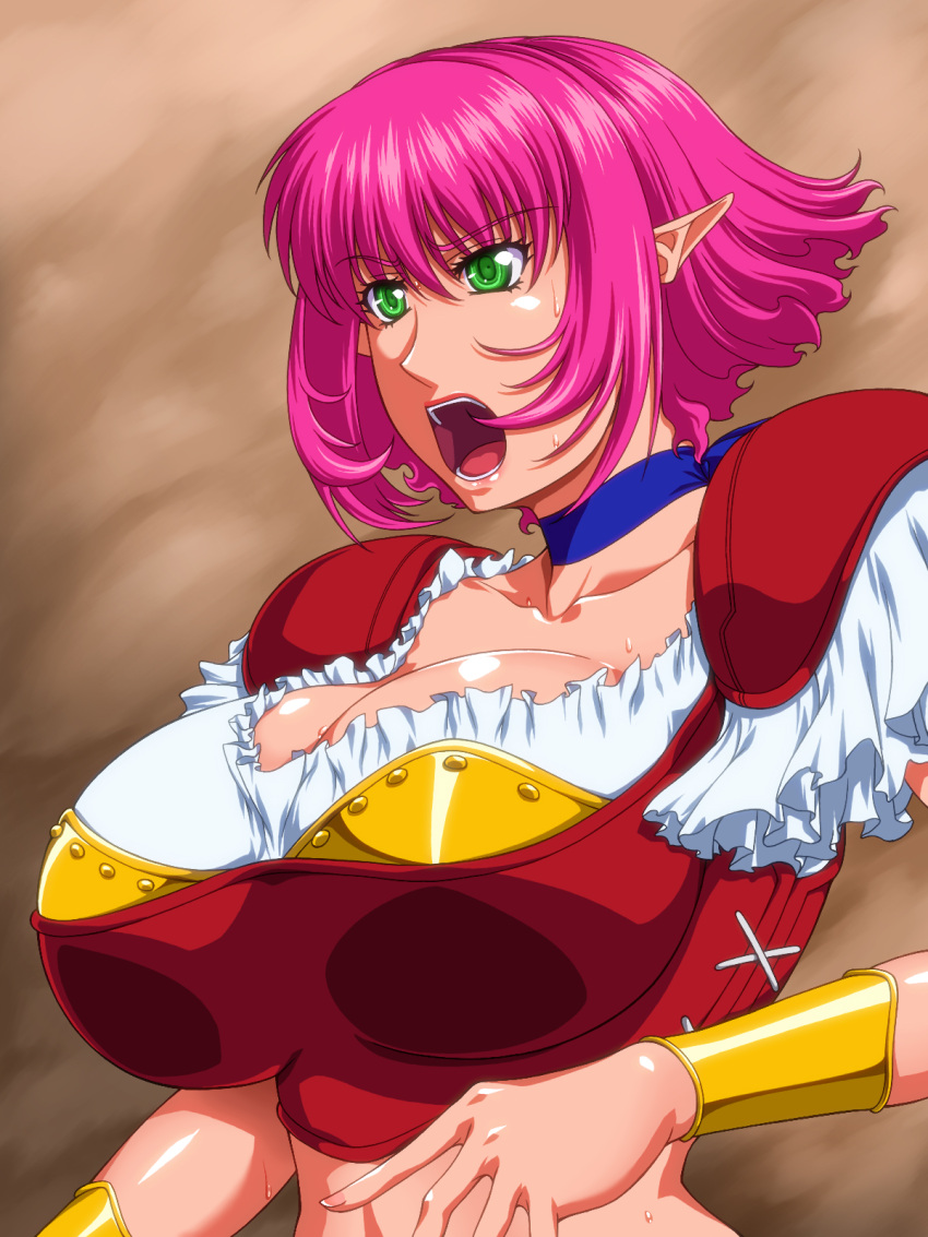 ameoto cala green_eyes highres magenta_hair open_mouth pink_hair pointy_ears solo sweat viper viper_rsr