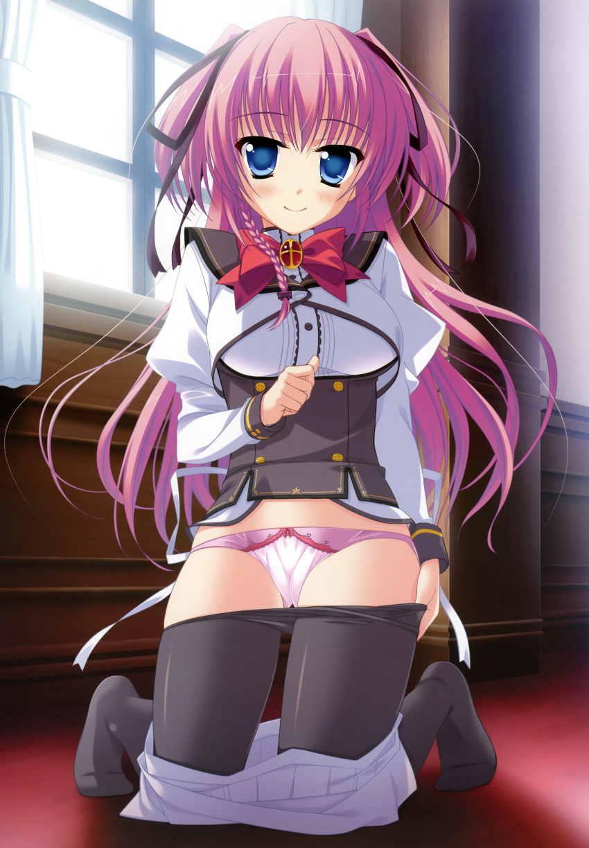 absurdres female highres panties pantyhose princess_evangile ribbon rousen'in_rise school_uniform solo underwear undressing yamakaze_ran