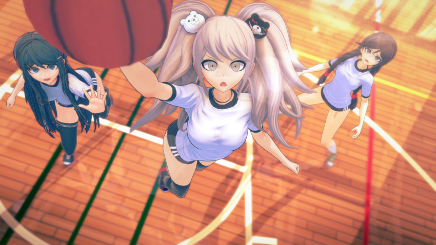 3d 3girls ballin basketball basketball_court basketball_uniform bloomers danganronpa estima45pee3 fukawa_touko junko_enoshima koikatsu maizono_sayaka