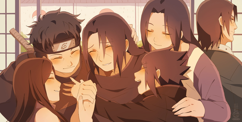 4boys black_hair brothers brown_hair closed_mouth commentary_request forehead_protector headband highres konohagakure_symbol md5_mismatch multiple_boys naruto_(series) naruto_shippuuden shisui siblings smile uchiha_fugaku uchiha_itachi uchiha_izumi uchiha_mikoto uchiha_sasuke uchiha_shisui uchiha_symbol