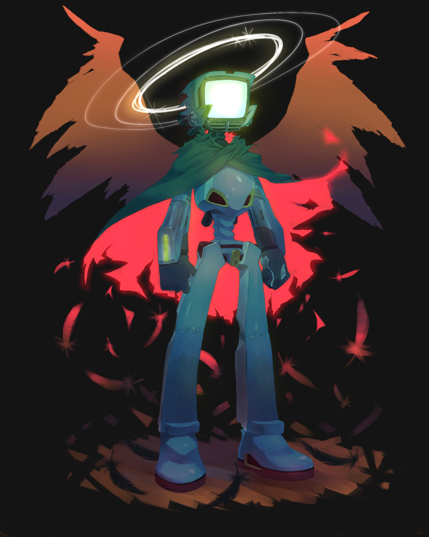 absurdres bad_id bad_pixiv_id canti cape feathers flcl halo highres humanoid_robot kotobukidaifuku no_humans robot solo wings