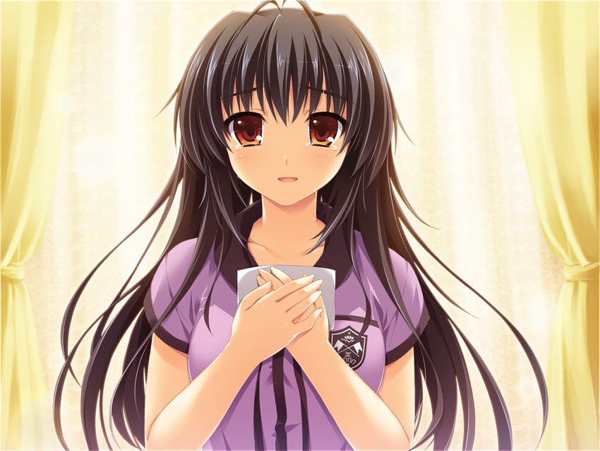 alpha black_hair brown_eyes game_cg kourin_no_machi_lavender_no_shoujo long_hair sakuragi_hikaru seifuku tears