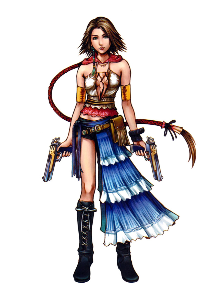 boots dual_wielding final_fantasy final_fantasy_x final_fantasy_x-2 gun handgun highres nomura_tetsuya official_art pistol solo weapon yuna