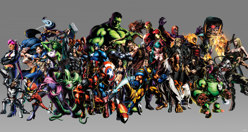 6+boys 6+girls albert_wesker amaterasu armor arthur avengers capcom captain_america chris_redfield chun-li crimson_viper crossover dante dante_(devil_may_cry) deadpool devil_may_cry doctor_doom dormammu dr_doom everyone felicia headband highres hulk iron_man jill_valentine magneto marvel marvel_vs._capcom marvel_vs._capcom_3 marvel_vs_capcom marvel_vs_capcom_3 modok morrigan_aensland multiple_boys multiple_girls nathan_spencer phoenix_(x-men) pose rockman rockman_dash ryuu_(street_fighter) she-hulk shuma_gorath spider-man storm storm_(x-men) sunglasses super-skrull trish trish_(devil_may_cry) tron_bonne vampire_(game) viewtiful_joe viewtiful_joe_(character) wallpaper wolverine x-23 x-men