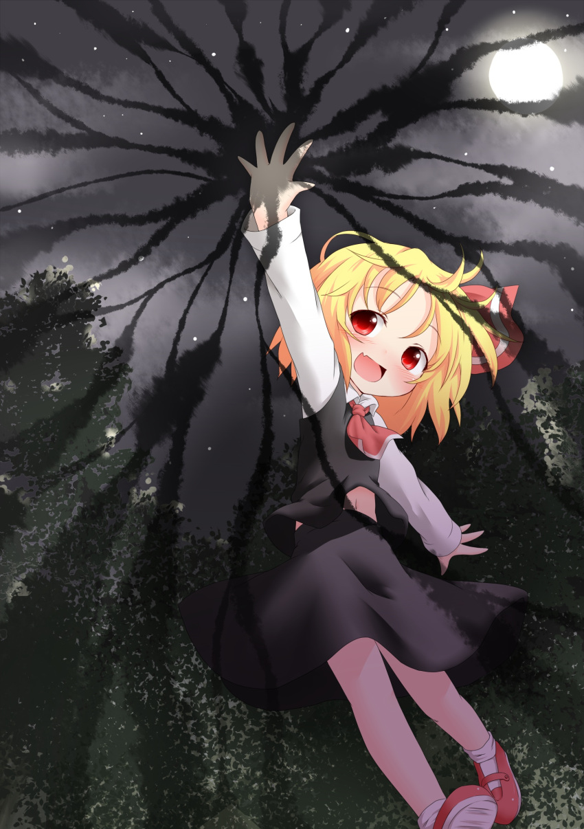 absurdres ascot blonde_hair darkness female full_moon hair_ribbon highres moon natsu_no_koucha night night_sky oerba_yun_fang red_eyes ribbon rumia short_hair sky solo star_(sky) touhou