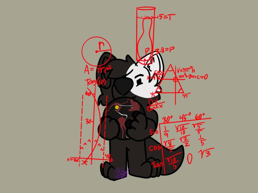 4:3 anthro azki_(azki_wolf) black_body black_fur bowling_ball bowling_pin canid canine canis djspacewolf equations fur male mammal math simple_background solo text white_body white_fur wolf