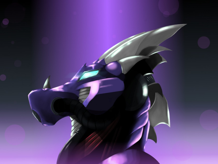 4:3 anthro armor blue_eyes dizrahk_(artist) dragon filter gas_mask headgear headshot_portrait helmet horn latex machine male mask mythological_creature mythological_scalie mythology portrait purple_body scalie solo spikes synthetic tube