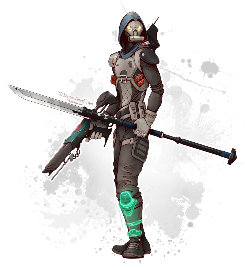 ambiguous_gender armor clothed clothing desing destiny_(video_game) glaive guardian gun hi_res high-tech humanoid kredri mask melee_weapon polearm ranged_weapon science_fiction simple_background solo weapon