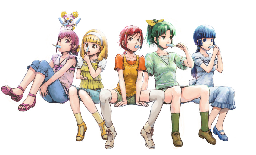 aoki_reika candy_(precure) ereka hino_akane hoshizora_miyuki ice_cream midorikawa_nao pretty_cure smile_precure thighhighs white yayoi_kise