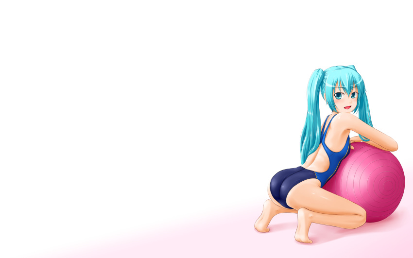 aqua_eyes aqua_hair hatsune_miku long_hair swimsuit tk4 twintails vocaloid