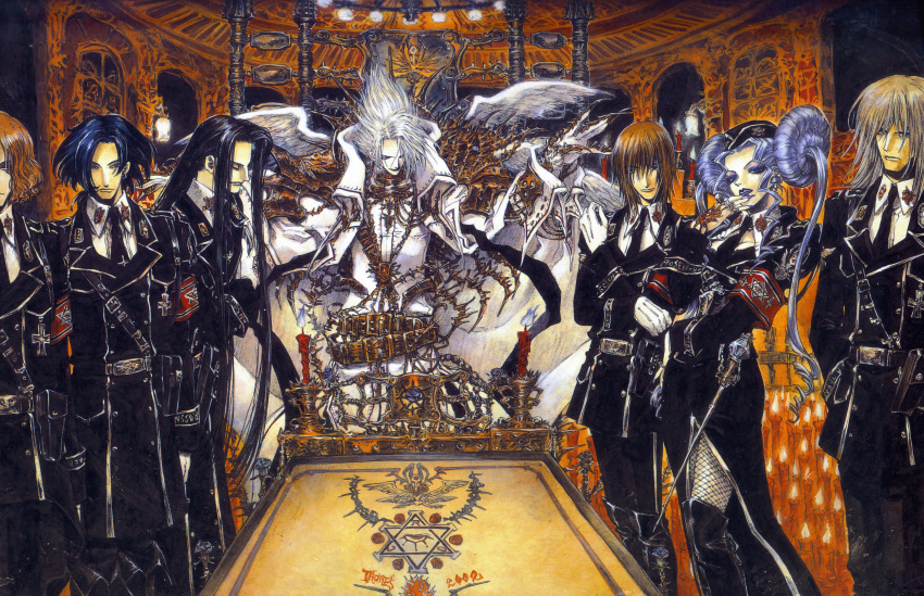 cain_nightroad dietrich_von_lohengrin dress fishnets isaak_fernand_von_kampfer pantyhose tagme thighhighs thores_shibamoto trinity_blood uniform wings