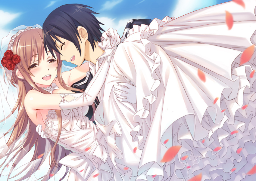 asuna_(sword_art_online) dress kirito matsuryuu sword_art_online wedding_dress