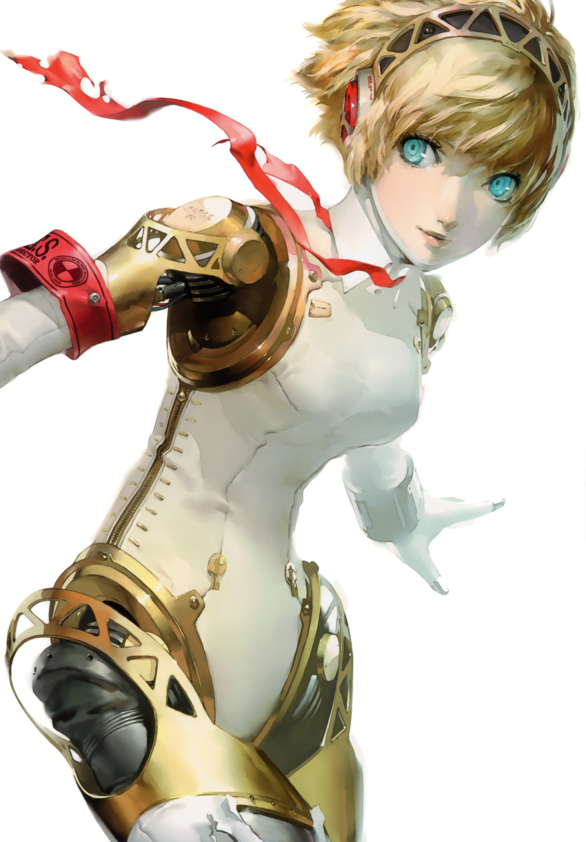 absurdres aegis_(persona) android blonde_hair blue_eyes female highres joints non-web_source persona persona_3 ribbon robot robot_joints short_hair soejima_shigenori solo