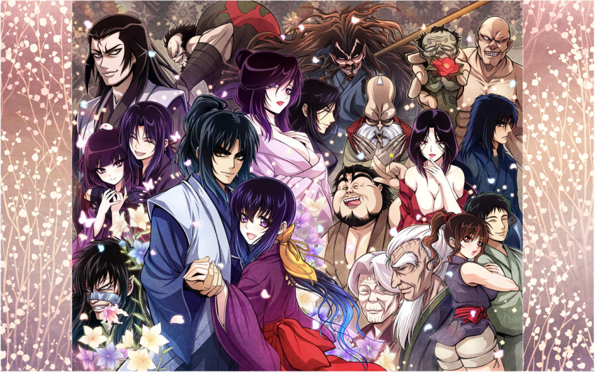 6+boys 6+girls akeginu amayo_jingorou arm_grab azuki_rousai bare_shoulders basilisk_(manga) byuune chikuma_koshirou commentary_request couple everyone floral_background flower holding_hands hotarubi iga_oboro iga_ogen japanese_clothes jimushi_jubei kagerou_(basilisk) kasumi_gyoubu kazamachi_shougen kimono kisaragi_saemon kouga_danjou kouga_gennosuke mino_nenki multiple_boys multiple_girls muroga_hyouma okoi petals ponytail straight udono_jousuke wide_sleeves yakushiji_tenzen yashamaru